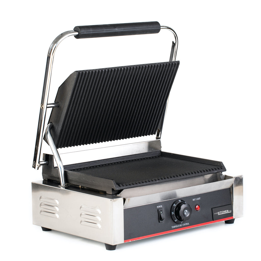 Single Sandwich Press & Contact Grill – Ribbed Plates