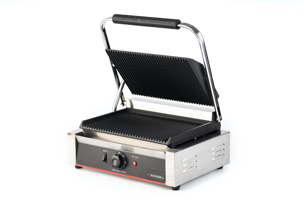 Single Sandwich Press & Contact Grill – Ribbed Plates