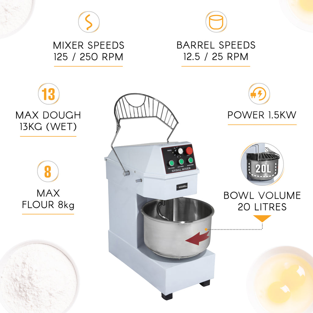 Spiral Dough Mixer 20 Litre – 2 Speed – Aus Kitchen Pro